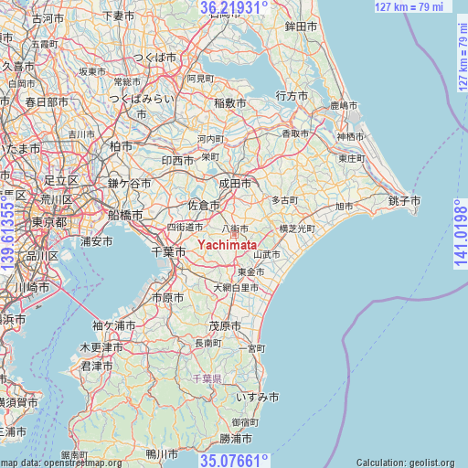 Yachimata on map