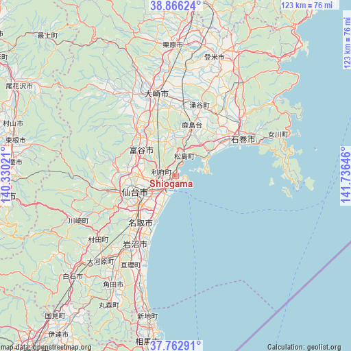 Shiogama on map