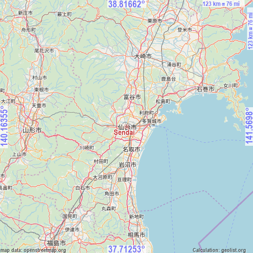 Sendai on map