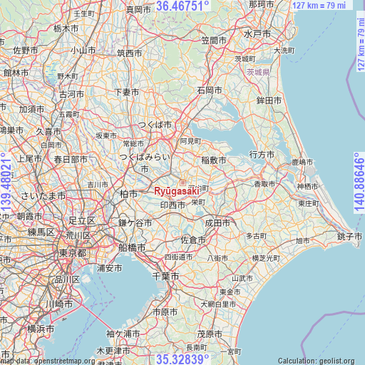 Ryūgasaki on map