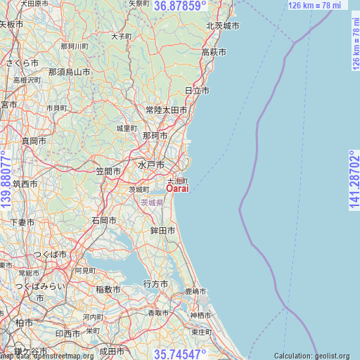 Ōarai on map