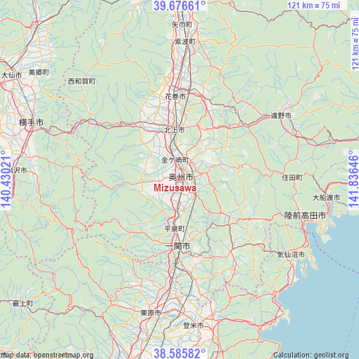 Mizusawa on map