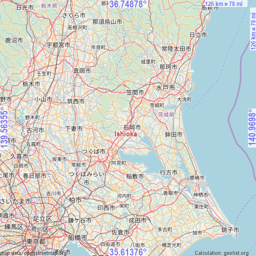 Ishioka on map