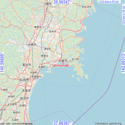 Ishinomaki on map