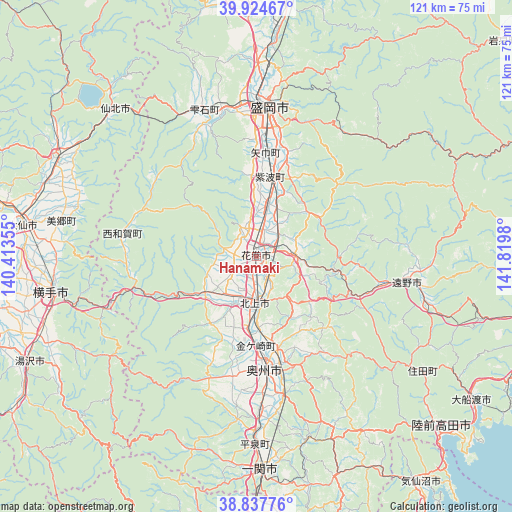 Hanamaki on map