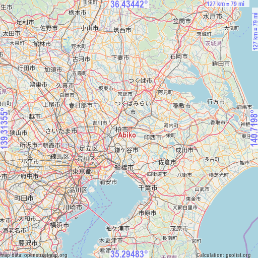 Abiko on map