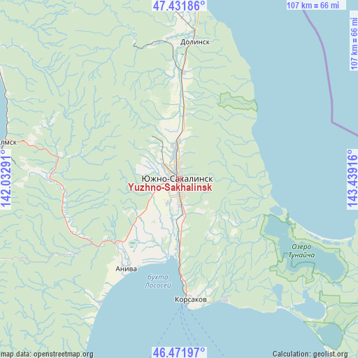 Yuzhno-Sakhalinsk on map