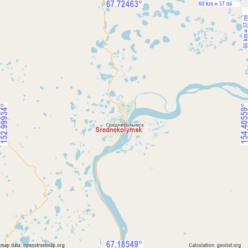 Srednekolymsk on map