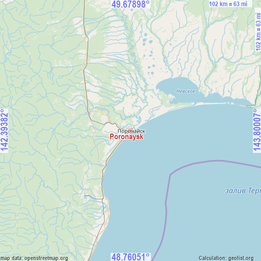 Poronaysk on map
