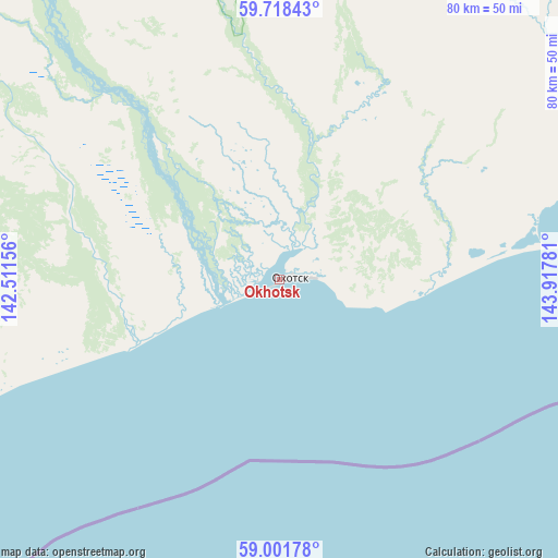 Okhotsk on map