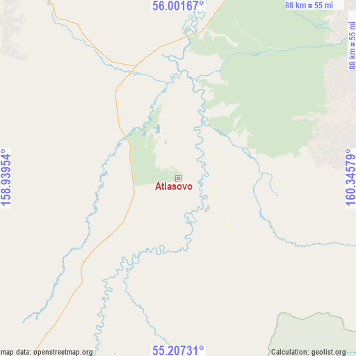 Atlasovo on map