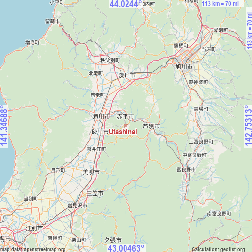 Utashinai on map