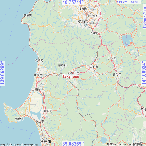 Takanosu on map