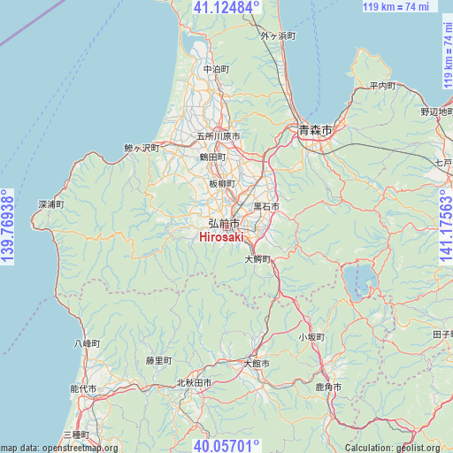 Hirosaki on map