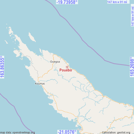 Pouébo on map