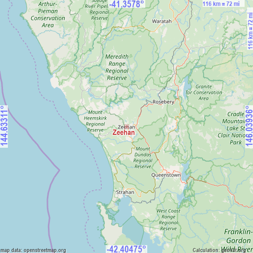 Zeehan on map