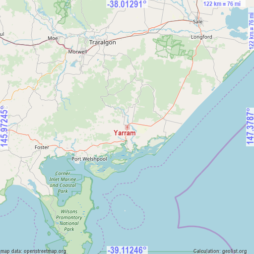 Yarram on map