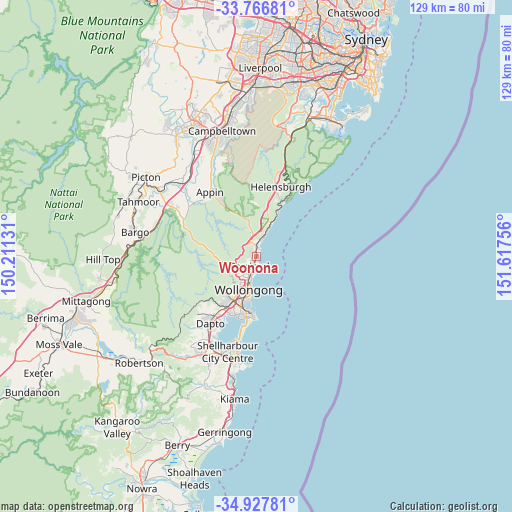 Woonona on map
