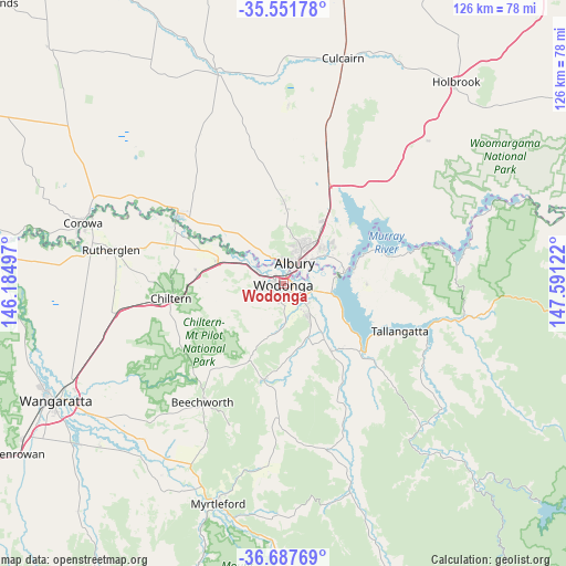 Wodonga on map