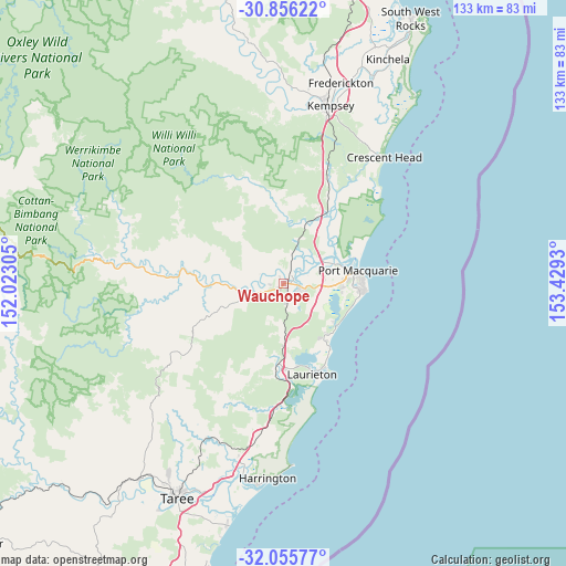 Wauchope on map