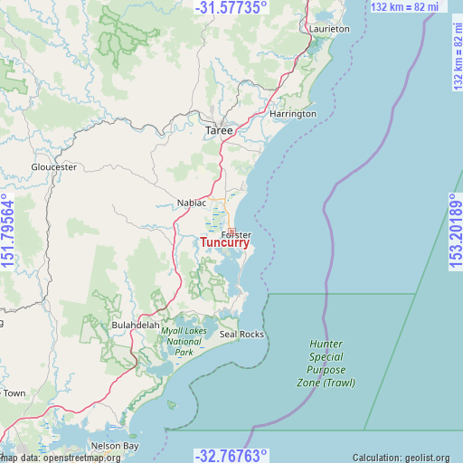 Tuncurry on map