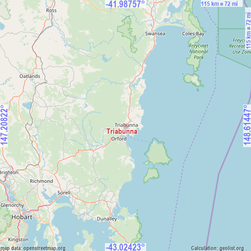 Triabunna on map