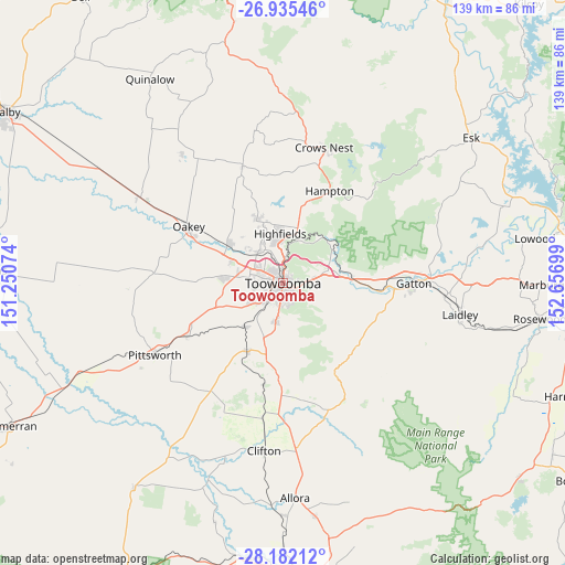 Toowoomba on map