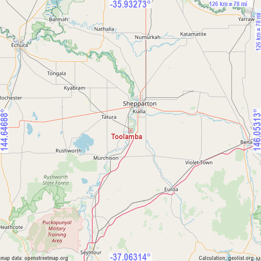 Toolamba on map