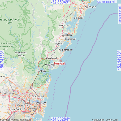 Terrigal on map