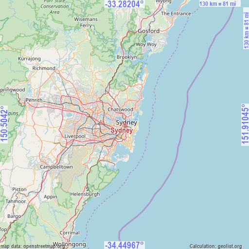 Sydney on map