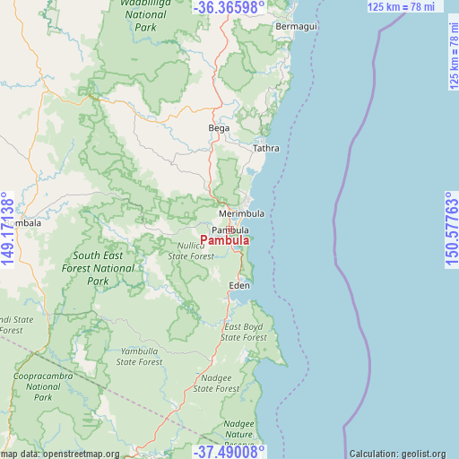 Pambula on map