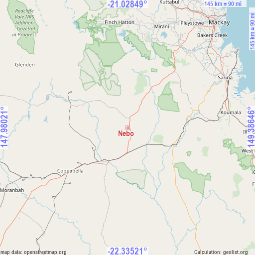 Nebo on map