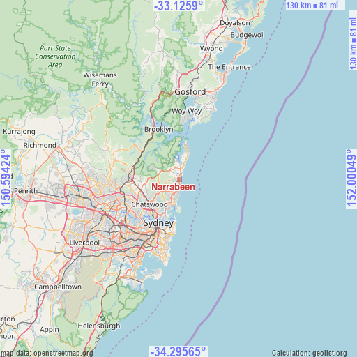 Narrabeen on map
