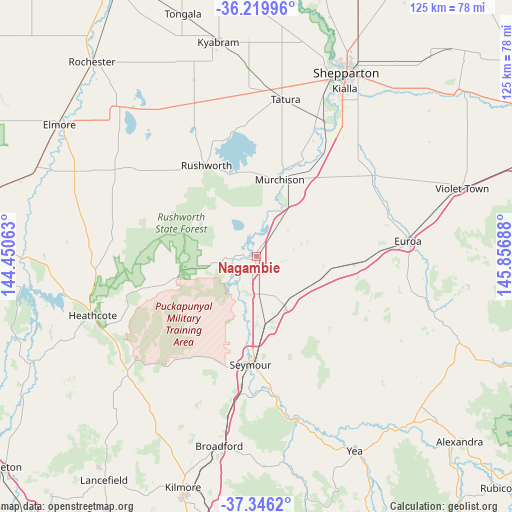 Nagambie on map