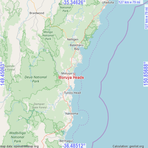 Moruya Heads on map