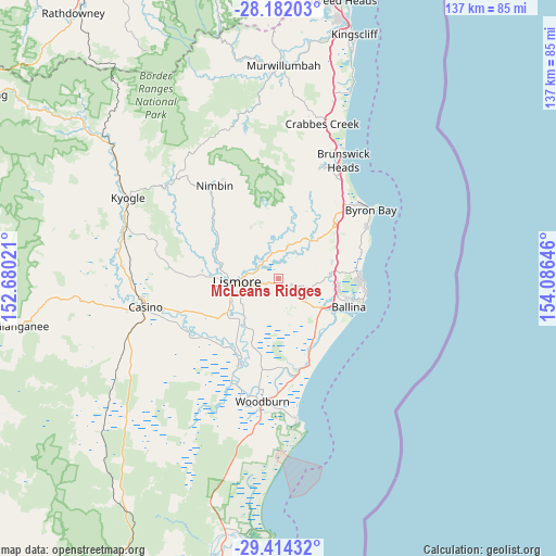 McLeans Ridges on map