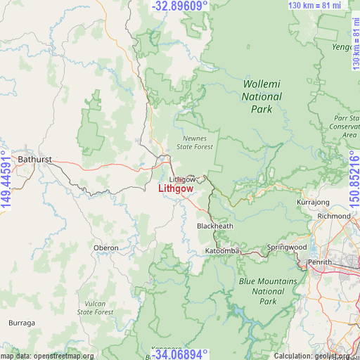 Lithgow on map