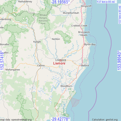 Lismore on map