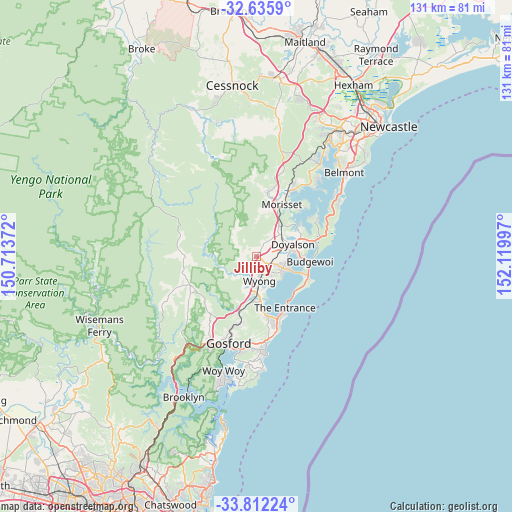 Jilliby on map