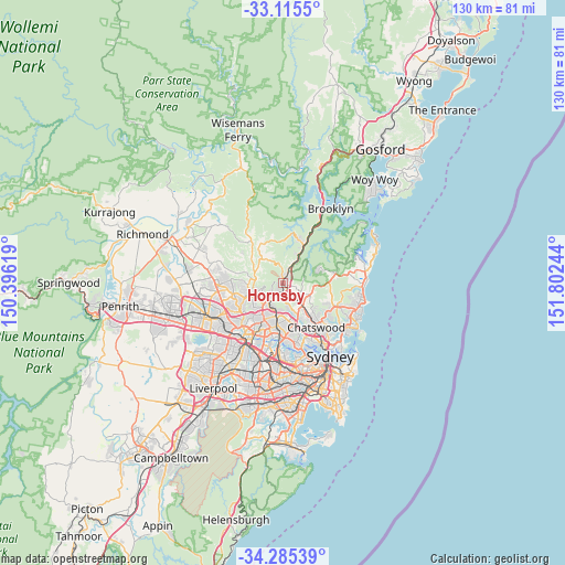 Hornsby on map