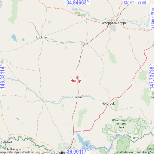 Henty on map