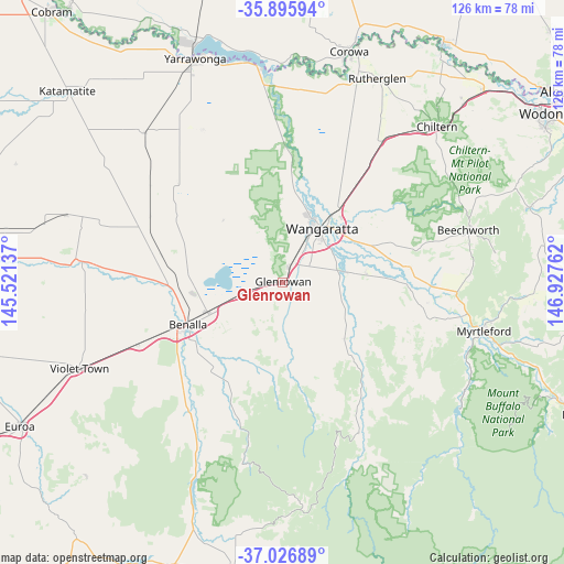 Glenrowan on map