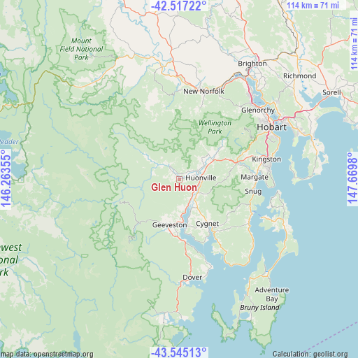 Glen Huon on map