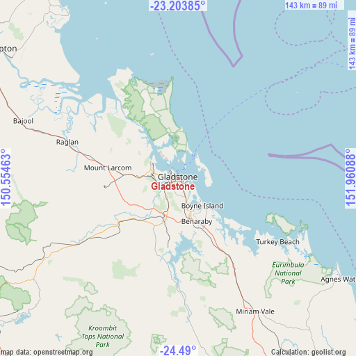 Gladstone on map