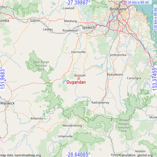 Dugandan on map