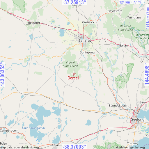 Dereel on map