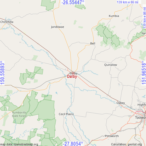 Dalby on map