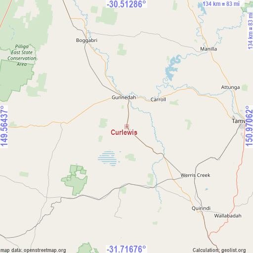 Curlewis on map