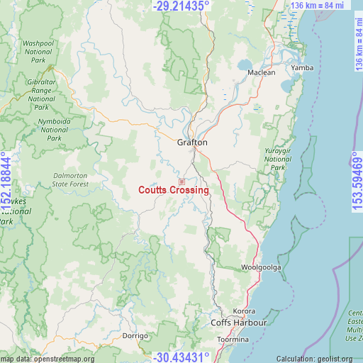 Coutts Crossing on map