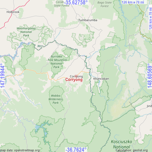 Corryong on map